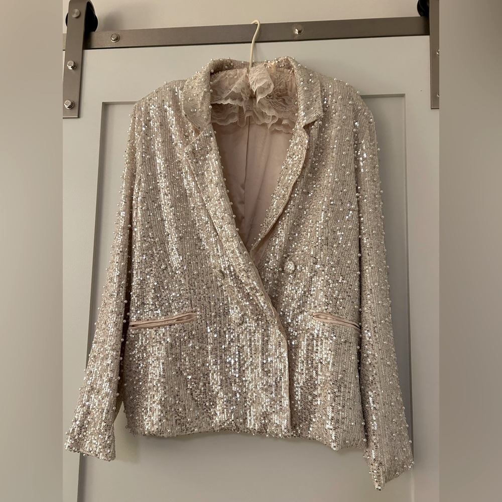Blazer Jacket sequin pearl Maeve for Anthropologie